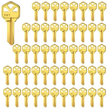 WAH YUE Brass Finish Key Blanks KW1 Uncut Blank Keys Pack of 50 Keys