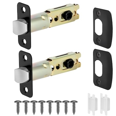 POFEIKTS 2 Pack Matte Black Door Latch Replacement 45Turning Angle Door Lock Replacement Parts 238 or 234 Adjustable Backset Deadlatch Stainless Steel Round Corner Lock Parts