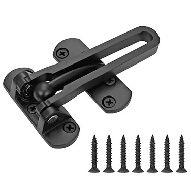 Tidorlou Door Lock Latch for Home Hotel SecurityBrushed Finish Stainless Steel Door Chain LockUSwing Locks Front Door Locks for Kids Black