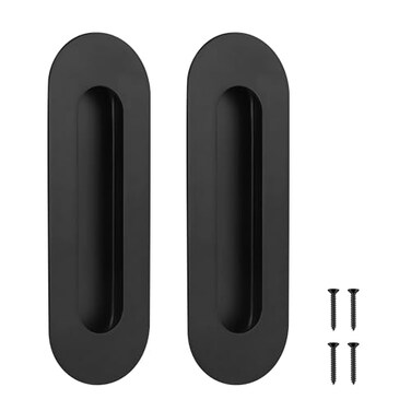 Malimali 6 Inch Oval Black Pocket Door Pull Stainless Steel Finger Flush Pulls for Closet Sliding Barn Door Handle Hardware 2 Pack