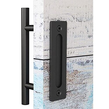 EaseLife 12 Sliding Barn Door Handles and Pulls Rustic Double Sided Hardware Set Heavy Duty Matte Black Powder Coated Finish Easy Install