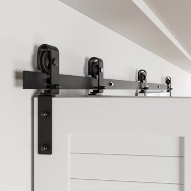 BONIKLUBA 68 BiFolding Sliding Barn Door Hardware Track KitSmoothlyQuietlySide Mounted Black RollerDoor Not Included Fit Four 15 Bifold Doors