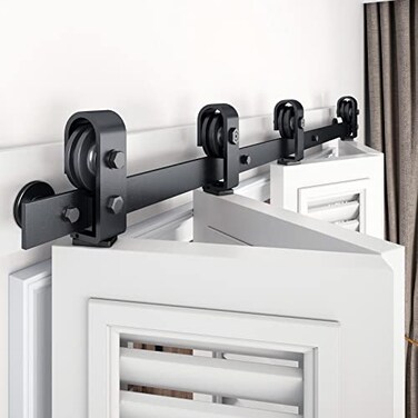 EaseLife 64 Bifold Sliding Barn Door Hardware Track Kit for 4 Closet DoorTop Mount RollerSlide Smoothly QuietlyEasy InstallBlackFit for Four 15 Wide BiFolding Door Hardware Only