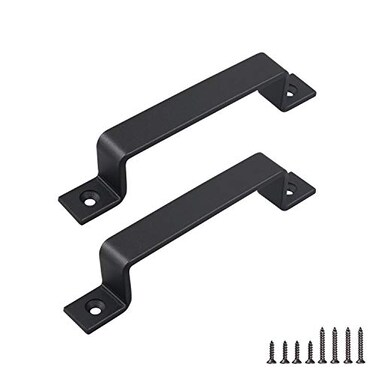 FaithLand Barn Door Handle Black 8 inch Gate Handle Set Pack of 2 Door Pull Pull Handle for Sliding Door Cabinet Closet Drawer Garage Shed 2 Sets of Different Lengths Screws Included