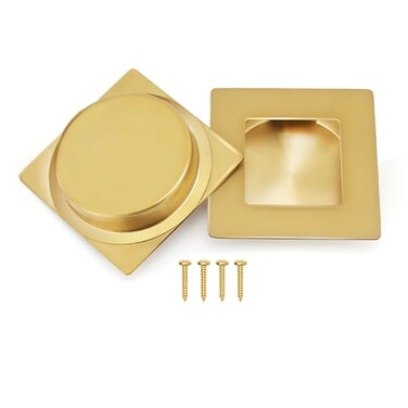 Malimali 234 Inch Recessed Finger Flush Pulls for Pocket and Sliding Closet Doors Brushed Gold Stainless Steel Handle Square Barn Hardware 2 Pack