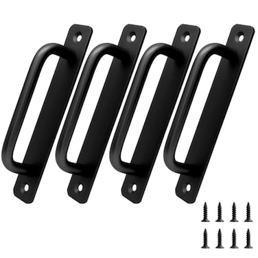 Piutouyar 4 Pack Aluminum Alloy Sliding Barn Door Handle 128mm 5 Inch Hole Center Gate Door Handle Closet Door Pulls with Plate for Kitchen Cabinet Bathroom Closet 59 Inch Long Black