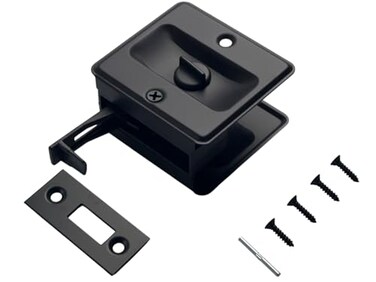 QCAA Solid Brass Sliding Door Pull Privacy Pocket Lock Matte Black Made in Taiwan 1 Pack