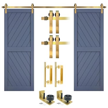 Rio Salto Gold Barn Door Hardware Kit Adjustable Length 98 Sliding Door Hardware Modern Barn Interior Brushed Brass Panel Hardware Hardware Kit Plus 8ft 2in Double Door