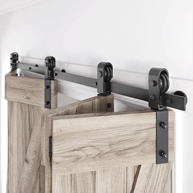 ROYMELO Roymelo 52 Bifold Sliding Barn Door Hardware Track KitSide Mounted Black J Shape RollerSmoothly and QuietlyAssembly EasyFit Four 12 BiFolding Doors Door Not Included