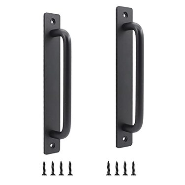 Ulifestar 2 Pack Rustic Barn Door Handles 7 inch Aluminium Alloy Modern Handles for Sliding Door Kitchen Cabinet Shed with Mounting Screws Black