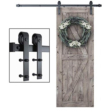 SMARTSTANDARD 6 Feet Heavy Duty Sturdy Sliding Barn Door Hardware KitSmoothly and Quietlyincludes Detailed Installation Fit 36 Wide Doorpanel J Shape Hanger Black