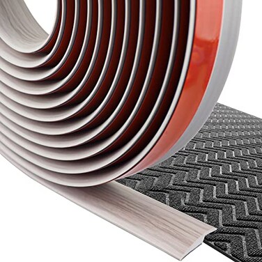 FONUNO Floor Transition Strip Self Adhesive Carpet Flooring Transitions Edging Trim Strip PVC Threshold Transitions Suitable for Threshold Height Less Than 5mm 20Ft Wood Grain GrayNew