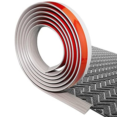 FONUNO Floor Transition Strip Self Adhesive Carpet Flooring Transitions Edging Trim Strip PVC Threshold Transitions Suitable for Threshold Height Less Than 5mm 10Ft Wood Grain GrayNew