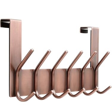 Dseap Over The Door Hook Hanger 6 Hooks Over Door Coat Rack for Hanging Clothes Hat Towel Antique Copper