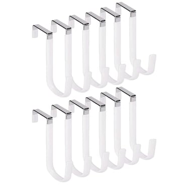 HANGZIGD Over The Door Hooks Door Hangers HooksExtra Long 5 Rustproof Organizer Hook with Soft Rubber Padding NoScratch Design for Towels Robes Coats Bags 12 Pack White