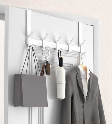 KitchLife Over The Door Hooks with 7 Extended Arms Fits 138 Doors J18U Heavy Duty Bathroom Closet Towel Rack DoubleHooks Hanger 1 Pack Glossy White