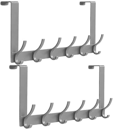 Peasulin Over The Door Hooks 2 Pack Grey Door Hanger Rack for 134 Doors 74 Arms 6 Double Hooks with 12 Hanging Points 4 Pads Towel Rack for Bathroom Bedroom Closet Dorm