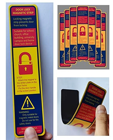 YnFag 12 Pack Magnetic Tape Magnetic Lockdown Strips Iron Door Magnet Security Devices School Office Effective Emergency Lockdowns Yellow