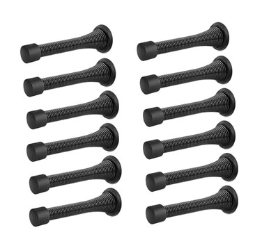N-KONGJIAN 12PCS Spring Door Stops Heavy Duty Door Stopper with Rubber Bumper Wall Mounted Spring Doorstop Spring Door Stop for Wall Black