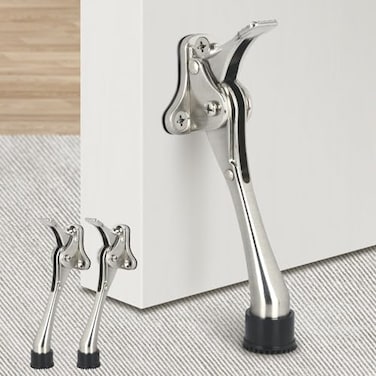 Gudui 6 Inch Kickdown Door Stopper with NonSlip Rubber Tip One Touch Heavy Duty Bottom Holder Adjustable Metal Door Stop to Hold Door Open 2 Pack Brushed Nickel