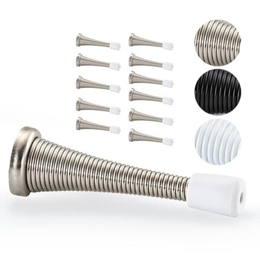 HOME MASTER HARDWARE 12 Pack Spring Door Stops 3 Inch Wall Mounted Spring Doorstop with Rubber Bumper Satin Nickel