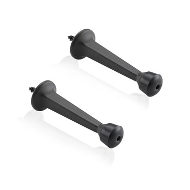HOME MASTER HARDWARE Heavy Duty 3 Solid Rigid Door Stops Matte Black 2 Pack with Plastic Tips Sturdy Door Stoppers