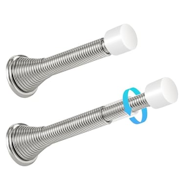 HOMOTEK 10 Pack Telescoping Spring Door Stoppers Extended from 318 to 414 inches Wall Mount Extra Long Door Stops Flexible Spring Doorstops Wall Protector Satin Nickel