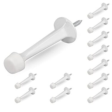 HOMOTEK 12 Pack Heavy Duty Solid Rigid Door Stop with Soft Rubber Tip Zinc Die Cast Door Stopper Protect Wall DoorWhite