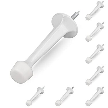 HOMOTEK 8 Pack Heavy Duty Solid Rigid Door Stop with Soft Rubber Tip Zinc Die Cast Door Stopper Protect Wall Door White