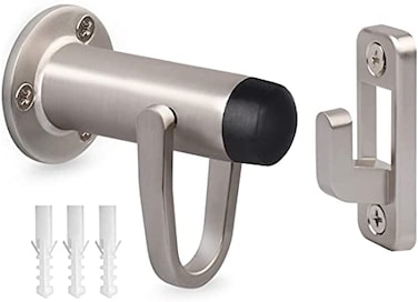 HOMOTEK Heavy Duty Latch Hook Stop WindproofDoor Holder Stopper with Sound Dampening Rubber Bumper Wall Mounted Brushed Satin Nickel 1 Pack