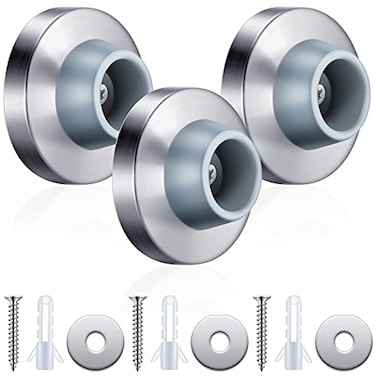 Hotop 3 Pieces Door Wall Stopper Concave Door Bumper Stainless Steel Protector with Rubber Bumper Wall Mount Stops Flush Stoppers Quiet Concave Knob Stopper for Bedroom Bathroom Office Silver