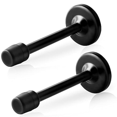 KOLAKO Door Stoppers 6 Inch150mm Black Door Stops Wall Mount Doorstop with Rubber Bumper Brushed Stainless Steel Extra Long Doors Stoppers for Bottom or Top 2 Pack