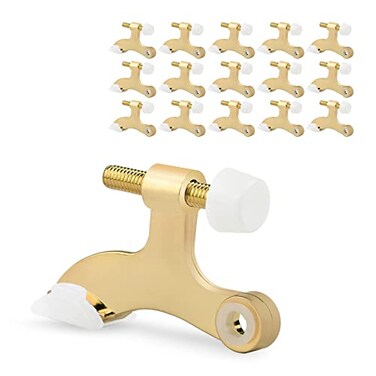 KOVOSCH 16 Pack Hinge Pin Door Stopper Bright Brass Adjustable Heavy Duty Gold Hinge Pin Door Stops with White Rubber Bumper Tip