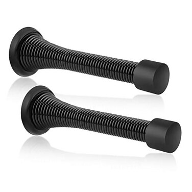 KOVOSCH 2 Pack Spring Door Stopper Black 314 Flexible Spring Door Stops with Black Rubber Bumper Tips
