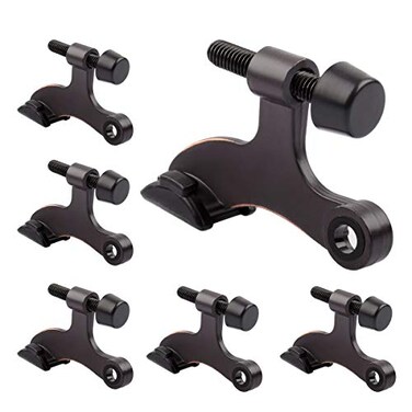 KOVOSCH 6 Pack Hinge Pin Door Stopper Oil Rubbed Bronze Adjustable Heavy Duty Hinge Pin Door Stop with Black Rubber Bumper Tips