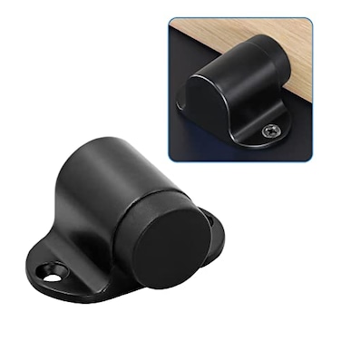 Masendelk 2pcs Floor Mount Door Stop Matte Black Door Stoppers Heavy Duty Doorstop with Rubber Bumper Stainless Steel Screws