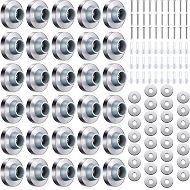 Pangda Concave Wall Door Bumper Stop Silver Stainless Steel Wall Door Bumper with 118 Inch Gray Round Rubber Protector StopsSilver40 Pieces