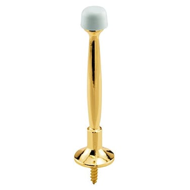 PRIME-LINE PrimeLine MP9134 Rigid Door Stop 4 In Reach Diecast Construction Brass Plated White Rubber Tip Baseboard Mount 5 Pack