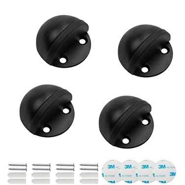 SANATO 4 Pack Black Low Dome Floor Mounted Stainless Steel Door Stop SelfMounted and ScrewMounted