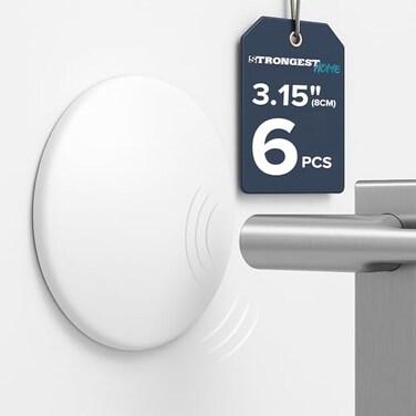 STRONGEST HOME 315Inch White Rubber Door Stopper Wall Protector Extra Large Wall Shield Guard Cushion for Door Knobs Handles Heavy Duty Shock Absorbing SelfAdhesive Drywall Saver 6Pack