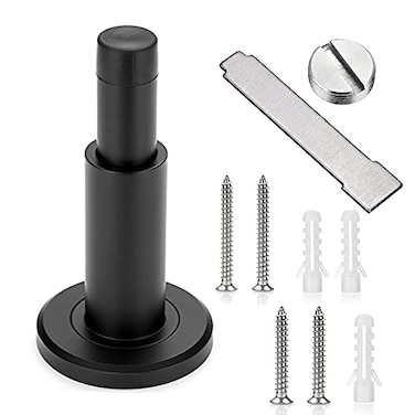 Sumnacon Sturdy Adjustable Door Stopper Stainless Steel Modern Door Stop with Rubber Buffer Wall Mounted Metal Doorstop with Hardware for Home Office Black
