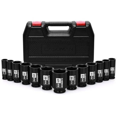 CASOMAN 12 Drive Deep Big Impact Socket Set 13Piece Large Spindle Axle Nut Impact Wrench Socket Set 6 Point CRMO Metric 17mm 41mm