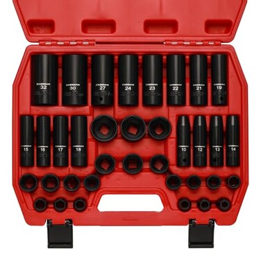 CASOMAN 36Piece 12 Drive Metric Deep and Shallow Impact Socket Set 6Point CRV for Auto Repair with Portable Case Rugged Construction