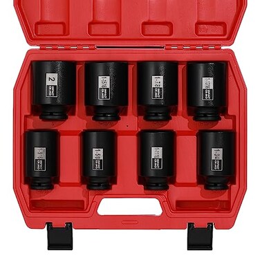 EMENTOL 8PCS 12Inch Drive Spindle Axle Nut Impact Socket Set CRMO 6 Point SAE 12 Dr Deep Impact Socket Set 1916 Inch 2 Inch