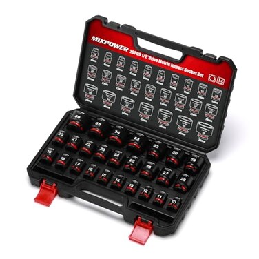 MIXPOWER 26 Pieces 12 Drive Shallow Impact Socket Set12 PointMetric1036mmCRMOAxle Nut Impact Grade Socket for Easy Removal