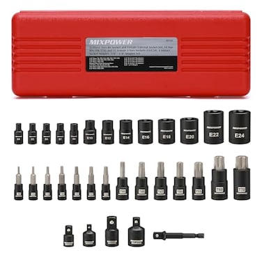 MIXPOWER 32PCS Torx Bit Socket Set 14 Star Bits T8T70 13 ETorx Sockets E4E24 CRV S2 Alloy Steel