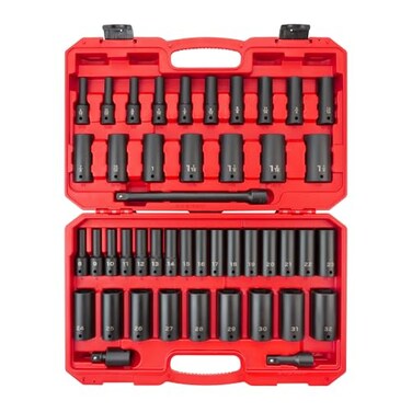 TEKTON 12 Inch Drive Deep 6Point Impact Socket Set with Case 45Piece 516114 in 832 mm SID92404