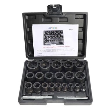 DPTOOL 22 Piece Bolt Nut Extractor Set 12 and 38 Drive Impact Lug Nut Remover Socket Tool Wheel Lock Removal Kit for Extracting Damaged Stripped Frozen Nuts Screws Twist Socket Set
