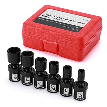 MIXPOWER 6PCS 14 Drive SAE Shallow Universal Impact Socket Set 14 916 Swivel Socket with Flexible Wobble CRMO