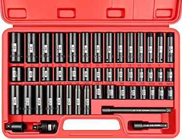 YIYITOOLS 48 Pcs 38 Drive Impact Socket Set 516 inch to 34 inch and 822mm6PointCRV